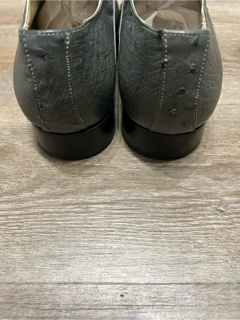 Tullio Men's Size 8 Grey Genuine Ostrich Lace-Up Derby Leather Shoes Italy